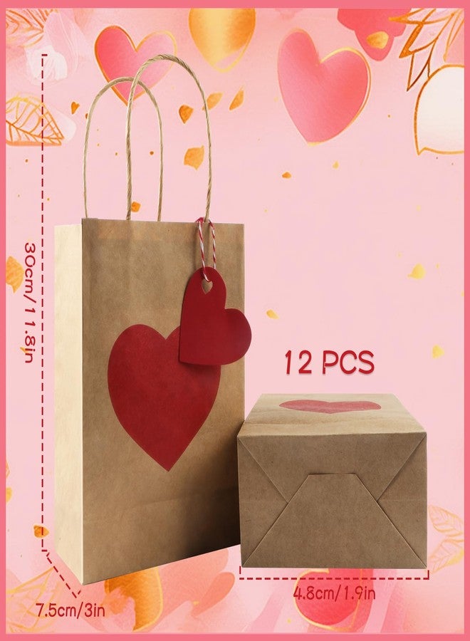 Jangostor 12 Pack Valentines Day Gift Bags with Tags Valentines Kraft Paper Bags Valentines Candy Bags with Handles Heart Love Party Favor Bags for Valentine's Day Wedding Anniversary Birthday Party - Image 2
